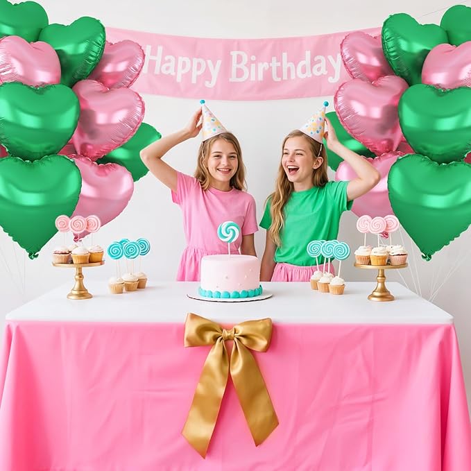Pink Green Heart Balloons - Image 3