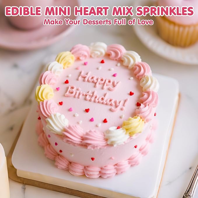 Edible Heart Sprinkles for Cake Decorating, Miniature Sugar Sprinkle for Baking - Image 2