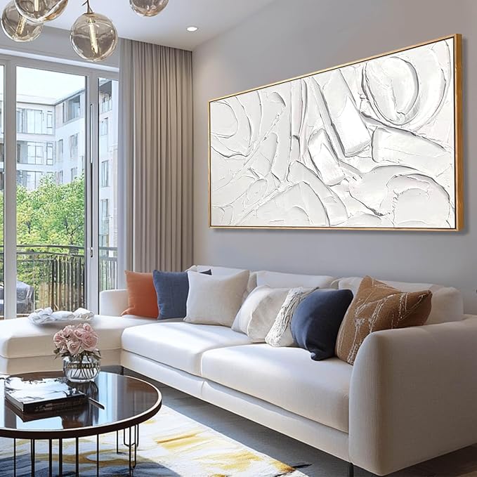 XIANSHOU White Artwork for Walls Contemporary Abstract Art Hand Painted 29"x58" by XIANSHOU