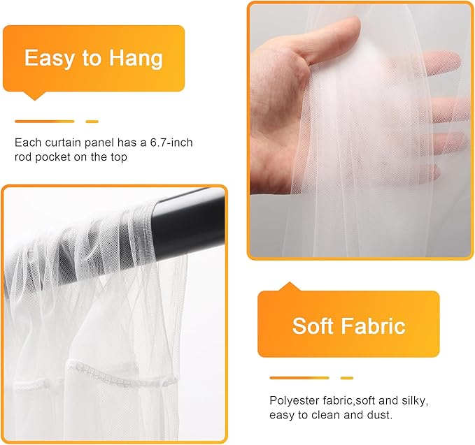 Fomcet Tulle Curtains with Lights String Ivory 20FT X 10FT Sheer Backdrop - Image 3