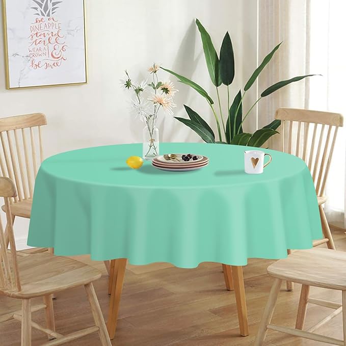 QIKSION Fresh Mint Round Tablecloth 12 Pack, 84 Inch Plastic Table Cover - Image 2