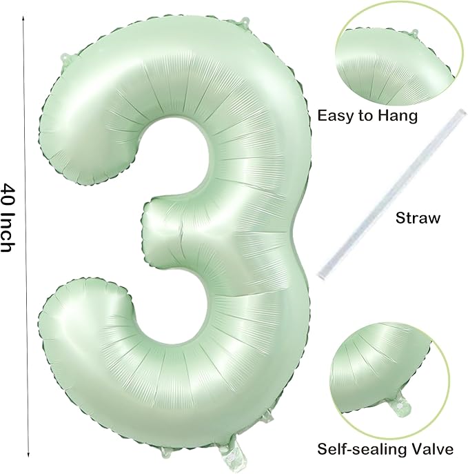 40 inch Olive Green Number 3 Balloon Large Jumbo Digit 3 Foil Helium Number - Image 2