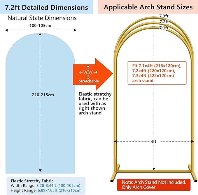 HEMMOTOP 7.2 ft Blue Arch Backdrop Cover, Spandex Arch Covers Stretchy Backdrop - Image 2