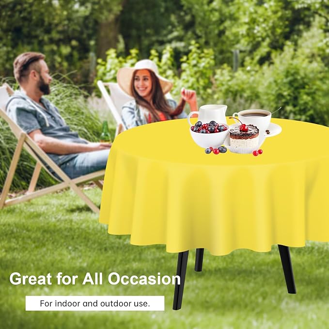 QIKSION Yellow Round Tablecloth 2 Pack, 84 Inch Plastic Table Cover Disposable - Image 4