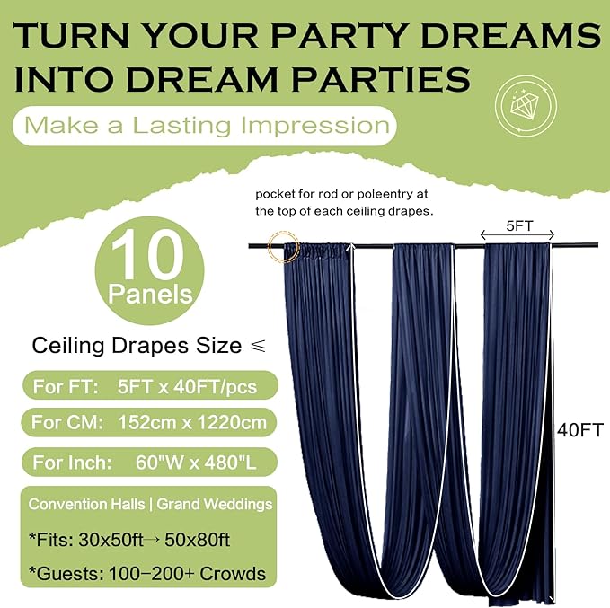 PartyVillage 50ftx40ft Navy Blue Ceiling Curtain - Image 6