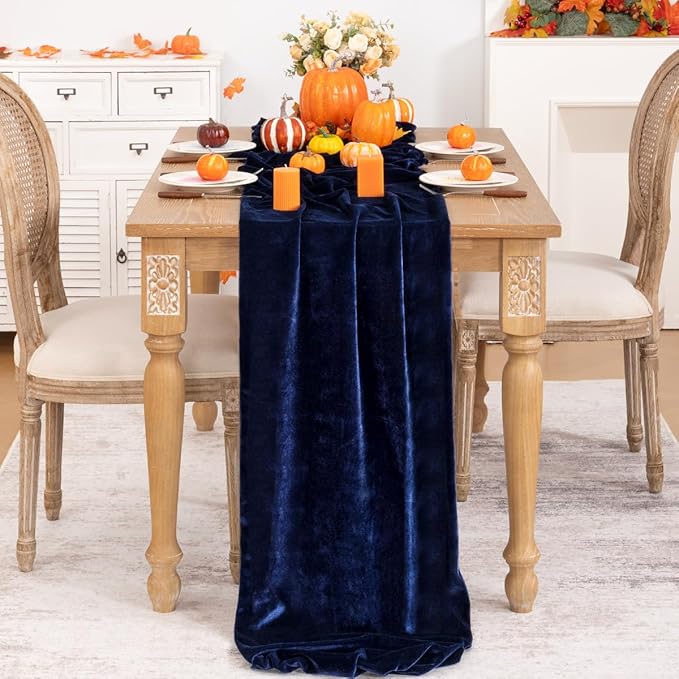 Navy Blue Velvet Table Runner 3 Pack Fall Thanksgiving Navy Table Runners 20 x - Image 2