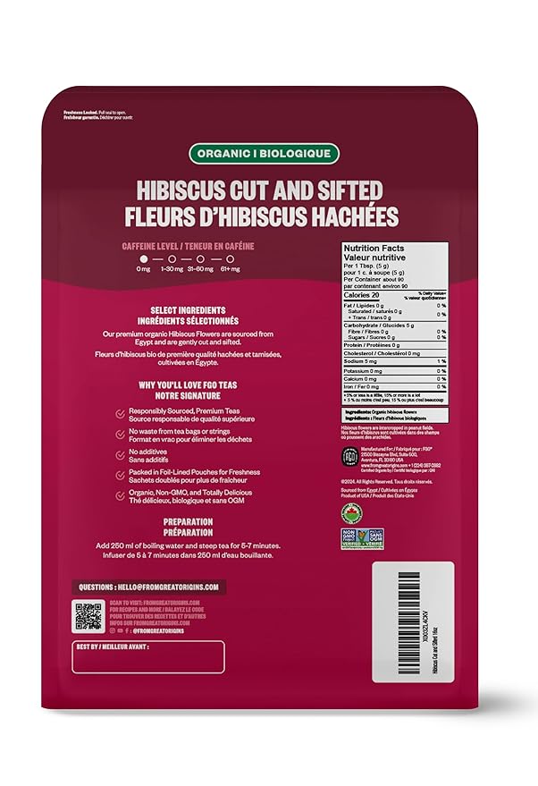 FGO Organic Hibiscus Flowers, Cut and Sifted, 16oz Bulk Resealable Bag - Image 2