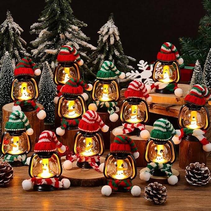 Mini Snowman Lantern with Hats and Scarves, Mini Candle Christmas Snowman - Image 2