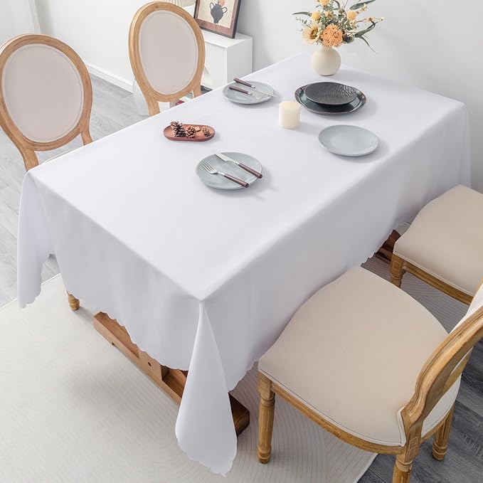 Rectangle White Tablecloth 60 x 84 Inch Polyester Fabric Washable Table Cloth - Image 3