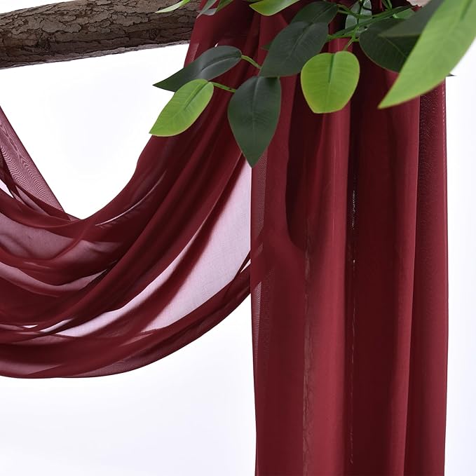 Wedding Arch Draping Fabric, 2 Panels 18FT Burgundy Sheer Backdrop Curtain - Image 3