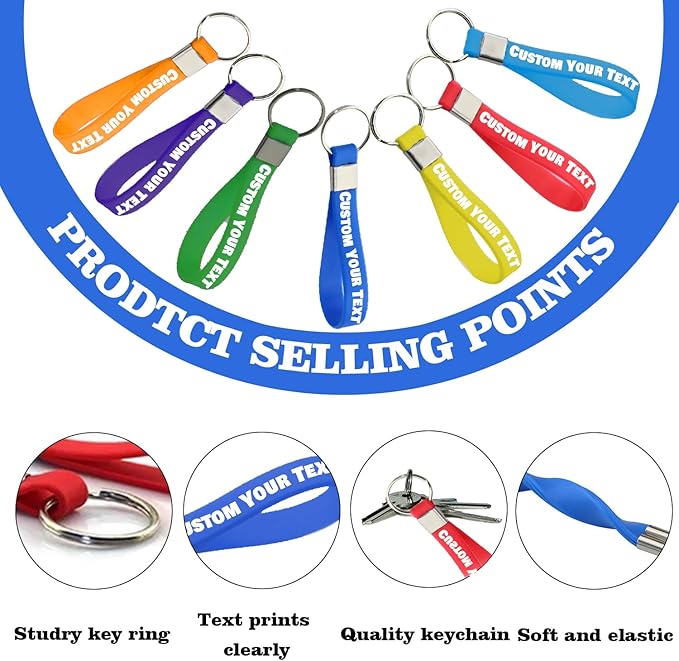 Personalized Keychain Silicone 5/10/50/100 Bulk Custom Keychains - Image 3