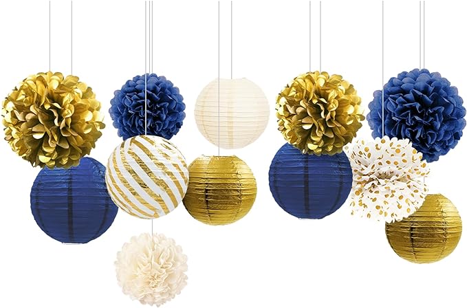 NICROLANDEE Navy Blue and Gold Decorations, Winter Wedding, Mens Birthday by nicrolandee