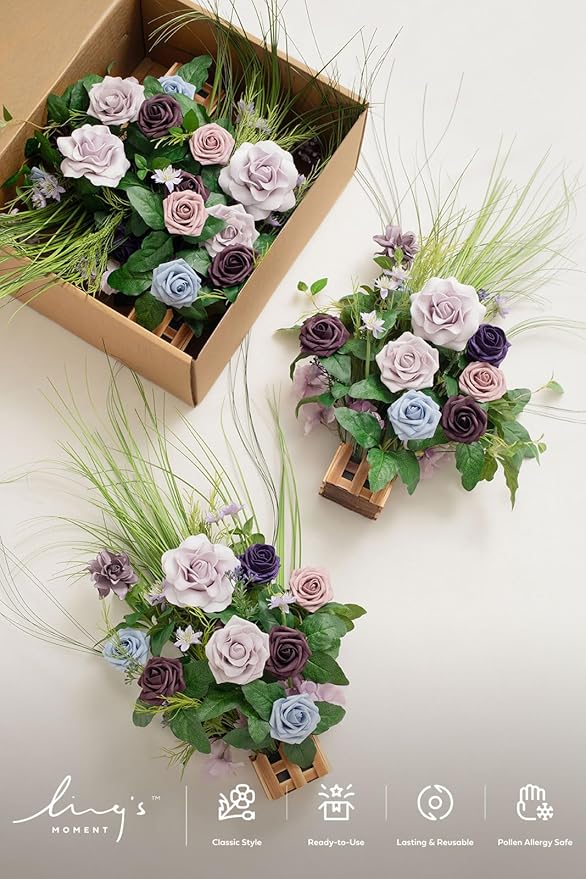 Ling's moment 17.5" Tall Standing Artificial Flowers Arrangements 4 pcs Wedding - Image 7