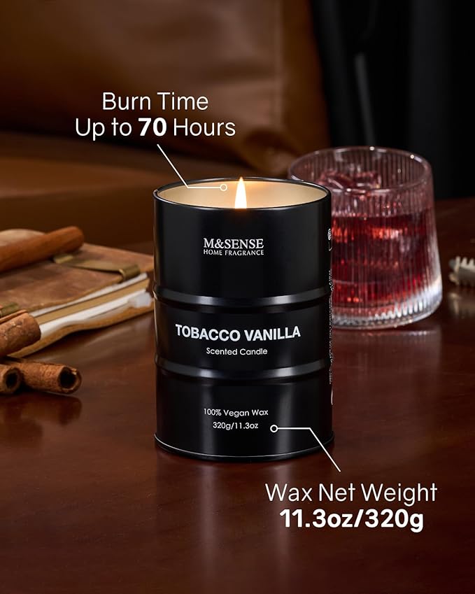 M&SENSE Scented Candle, Tobacco Vanilla Medium Jar Candle Gifts - Image 5