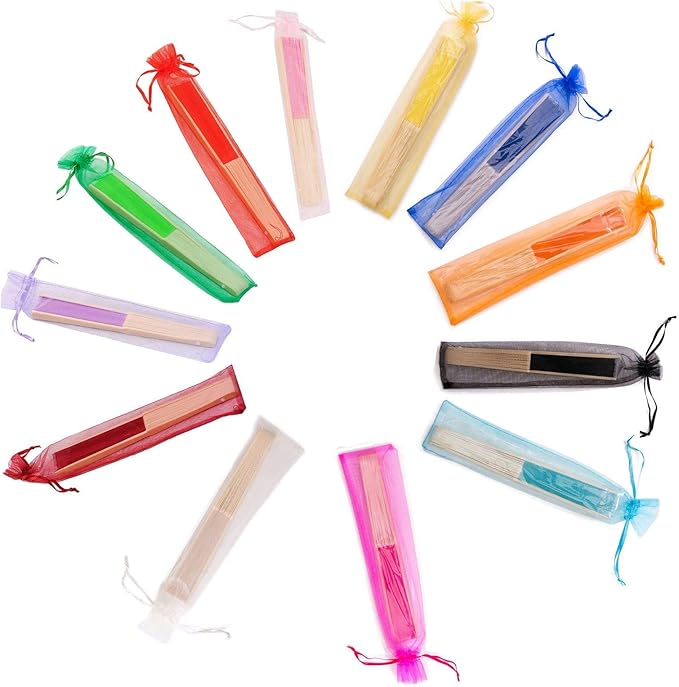 24pcs Imitated Silk Hand Fan Imitated Silk Fabric Bamboo Handheld Folded Fan - Image 2