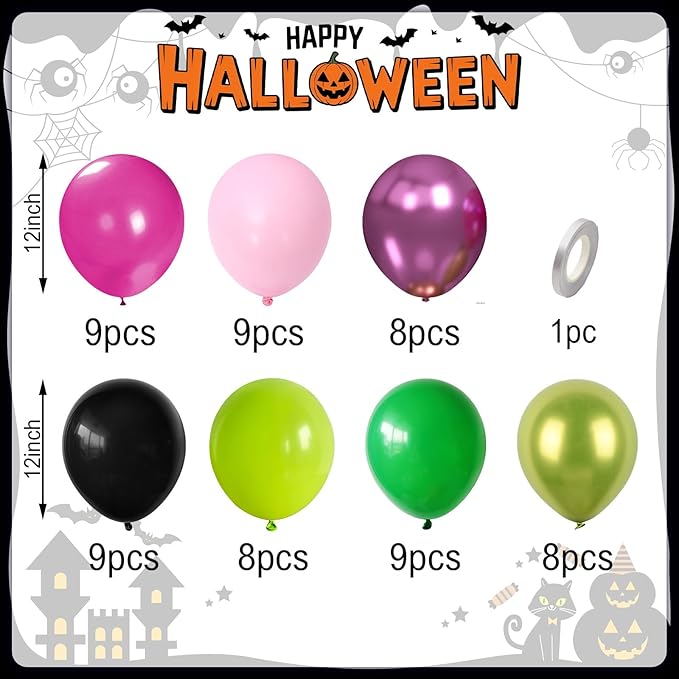 60PCS Black Pink Green Balloons, Hot Pink Dark Light Green Black Latex Balloon - Image 2