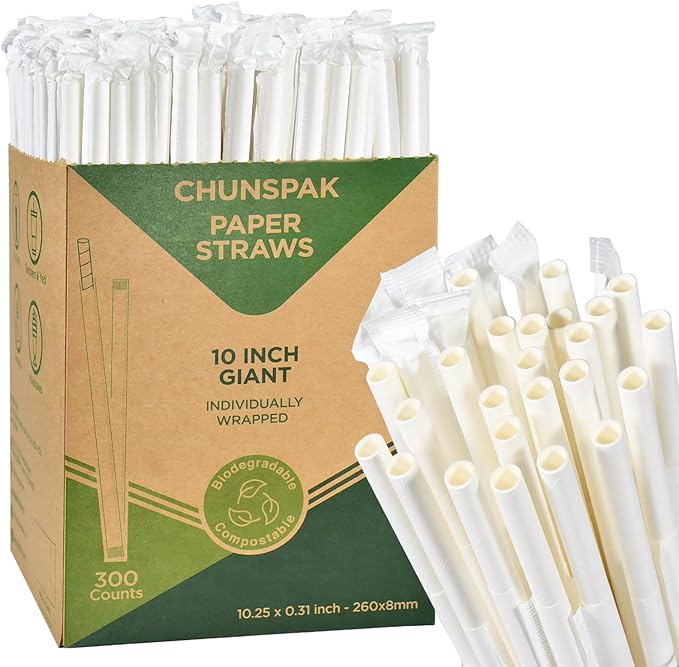 10.25" Disposable Paper Drinking Straws Individually Wrapped, 0.31" Dia. by chunspak