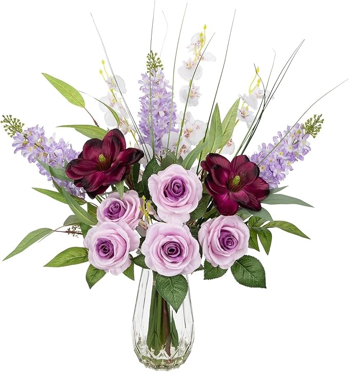 Briful Large Artificial Flowers Floral Arrangement, Mixed Purple Rose, by Briful