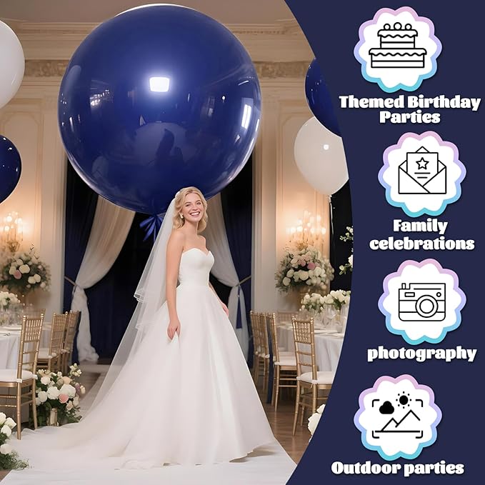 KAWKALSH Dark Blue Balloons 9pcs 36 Inch Extra Large Big Jumbo Giant Matte Navy - Image 3