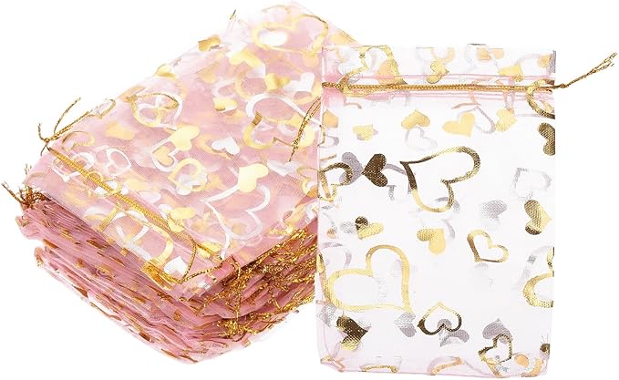PATIKIL 100 Pcs 4x6 Inch Heart Printed Organza Bags by PATIKIL