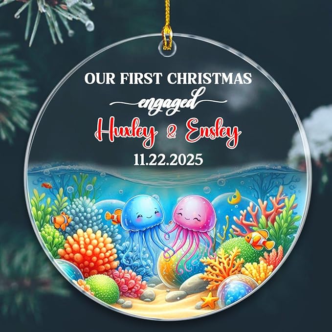 Personalized Our First Christmas Engaged Ornament Gift, Customized Date/Names by BixDori