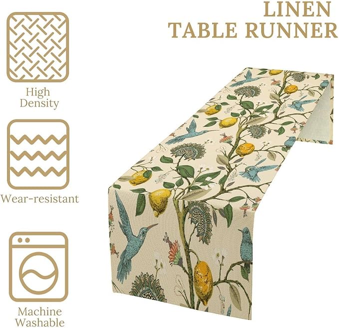 Table Runner with Flowers and Birds, Spring Plant Flowers Table Decoration - Image 5