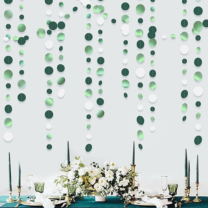 46 Ft Sage Green Party Decorations Metallic Sage Green White Polka Dots - Image 5