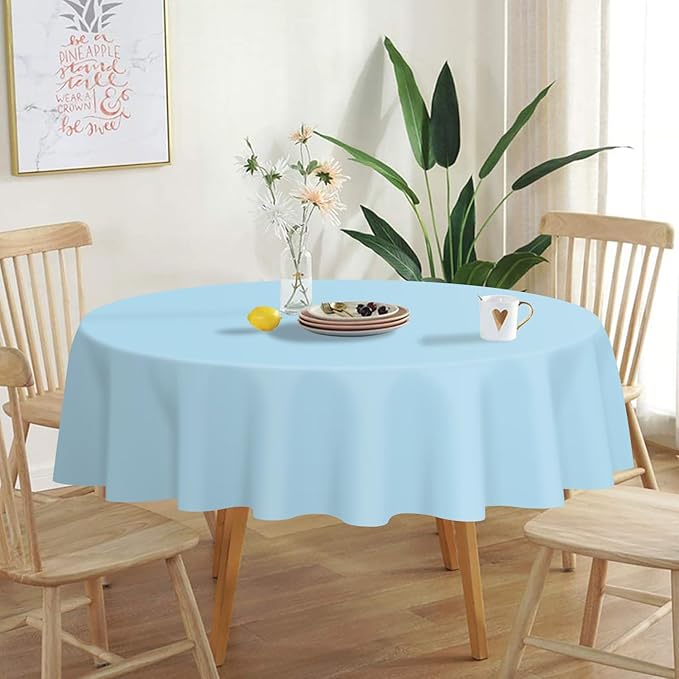 QIKSION Light Blue Round Tablecloth 2 Pack, 84 Inch Plastic Table Cover - Image 2