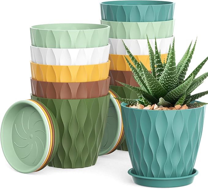 4 Inch Small Pots for Plants, 12 Pack Waffle Texture Small Plant Pots for by UOUZ