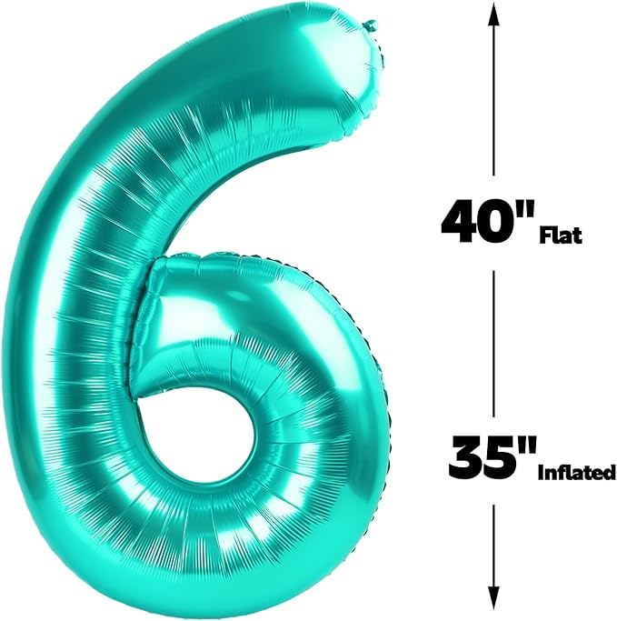 Teal Blue 40 Inch Mylar Foil Number 6 Balloon, Birthday Digital Balloons - Image 3