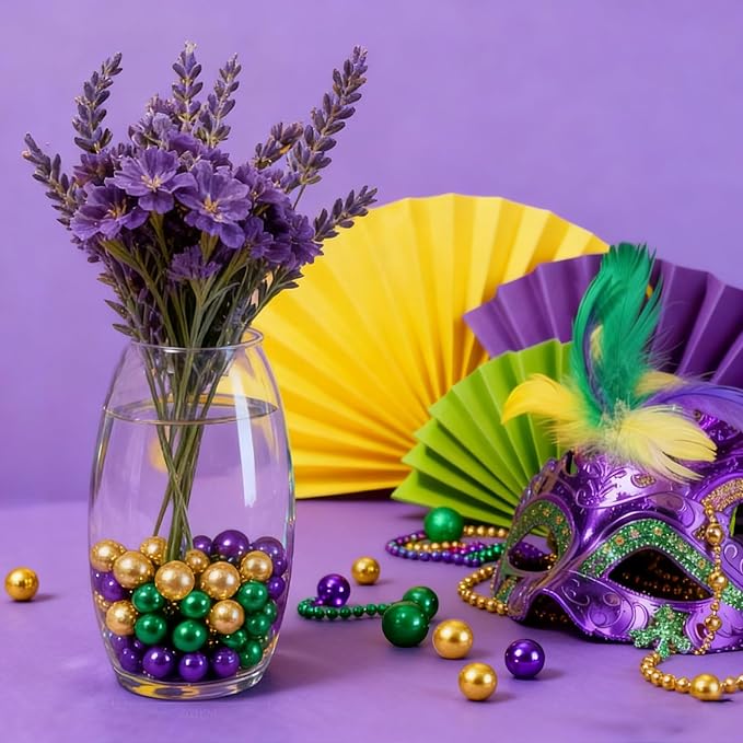 150Pcs Gold&Green&Dark Purple Polished Mardi Gras Beads - Image 3