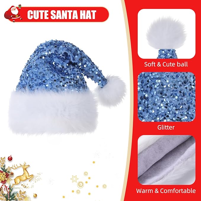 Personalized Sequin Santa Hat for Adults, Xmas Halloween New Year Holiday - Image 3