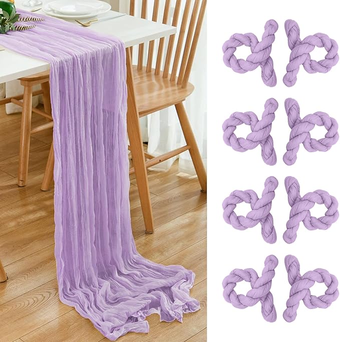8 Pack 10Ft Table Runner 35x120 inch Purple Boho Gauze Table Cheese Cloth Long by Dspoot