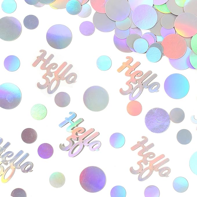 Hello 50 Birthday Confetti for Table Iridescent Circle Happy 50th Birthday - Image 6