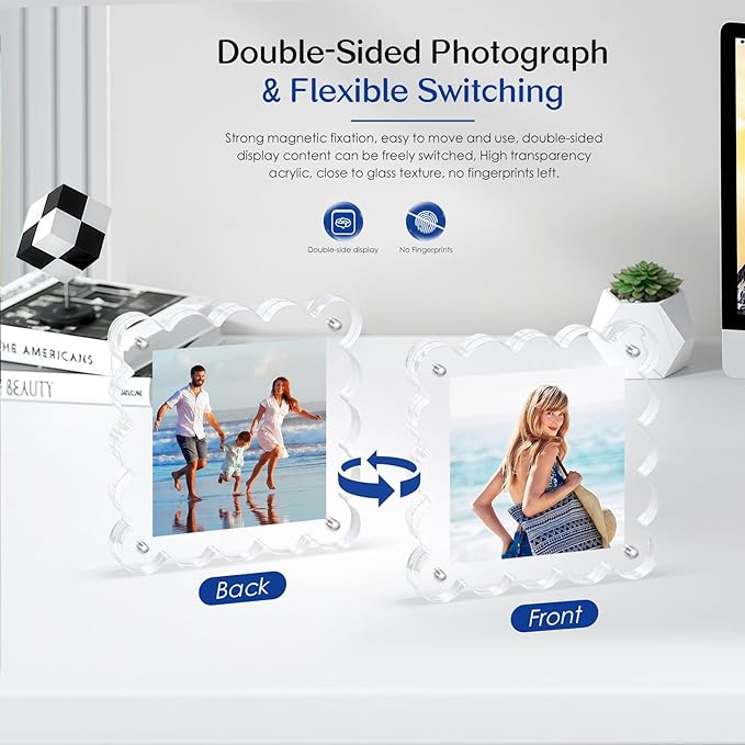 Acrylic Magnetic Picture Frames 4x4-6Pack Clear Freestanding Photo - Image 2