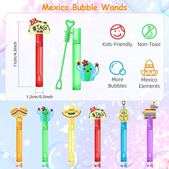 AFZMON 24Pcs Cinco De Mayo Party Favors Bubble Wands - Image 2