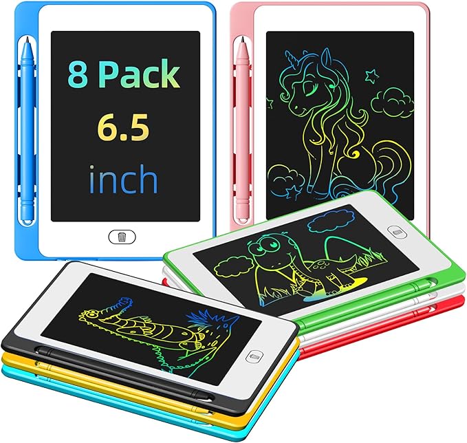 8 Pack LCD Writing Tablet for Kids, 6.5 Inch Colorful Doodle Board Drawing by OMXDG