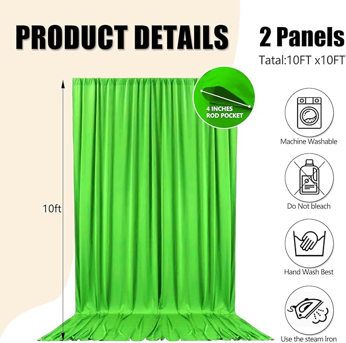 10ft x 10ft Emerald Green Backdrop Curtains - Image 2