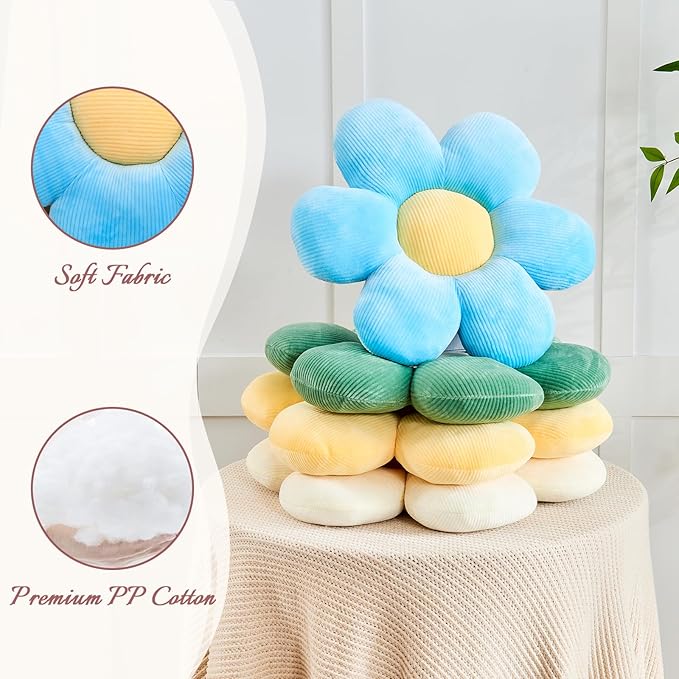 Blue Flower Pillow, 14.9" Cute Flower Shaped Floor Pillow, Aesthetic Floral - Image 4