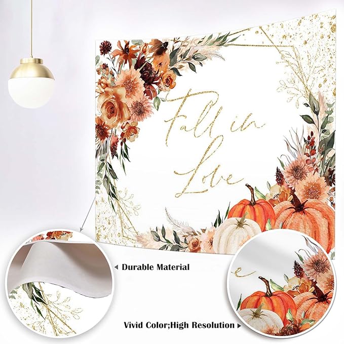 Mocsicka Fall in Love Bridal Shower Backdrop Boho Autumn Leaves Pumpkin Bride - Image 5