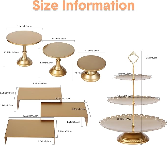Garvee 7-Piece Gold Metal Cake Stand Set, Dessert Table Display Set - Image 2