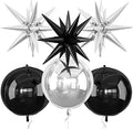 6Pcs Black Silver Foil Balloons, 22Inch Black Silver 4D Round Ball Balloon and by Adorely