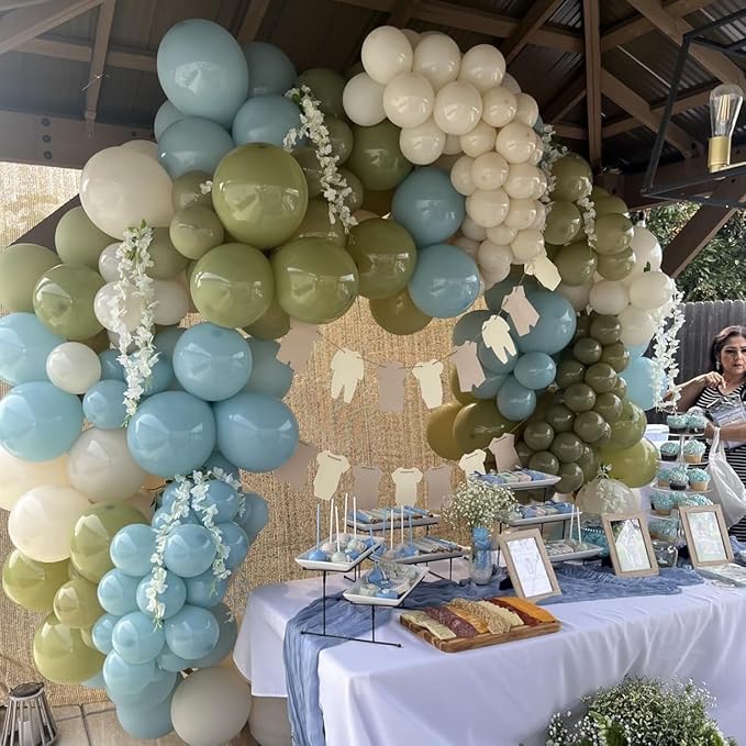 Sage Green and Blue Balloons, Baby Boy Shower Balloons - Image 6