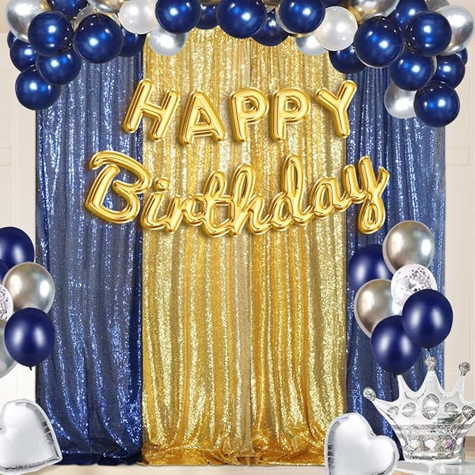 4 Panels Gold&Blue Sequin Backdrop Curtain 2FTx8FT Glitter Sequin Backdrop - Image 5