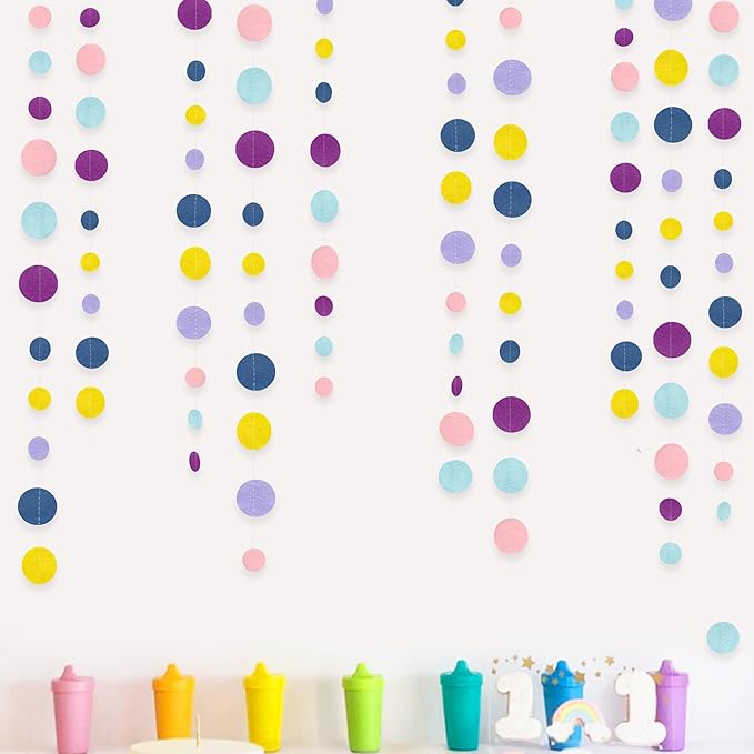 Oh Happy Day Decorations Navy Blue Yellow Purple Pink Boho Felt Circle Dot by pinkblume