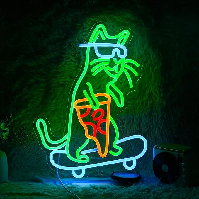 Skateboard Cat Neon Sign LED Cool Glasses Cat Neon Light by LIUOZHTEALEDNEONSIGN