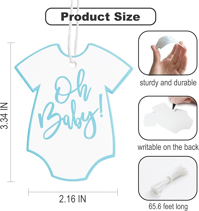 100Pcs Gift Tags with String Oh Baby Sign Blue Baby Clothes Large Gift Tags - Image 2