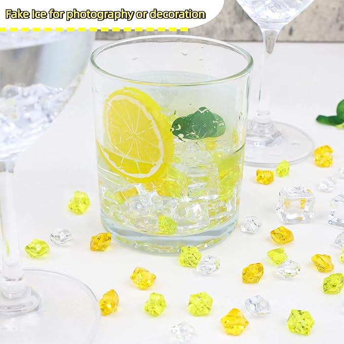 YATOJUZI 500pcs Fake Ice Cubes Yellow Assorted Acrylic Crushed Rocks Vase - Image 3