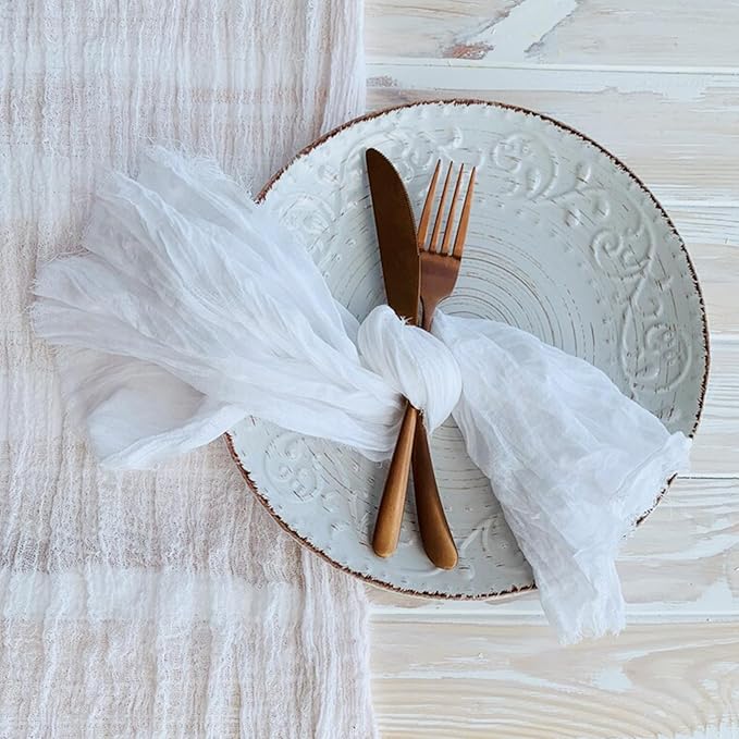 Hahuho Ivory Cheesecloth Table Runner 10ft, Gauze Boho Rustic Table Runners - Image 7
