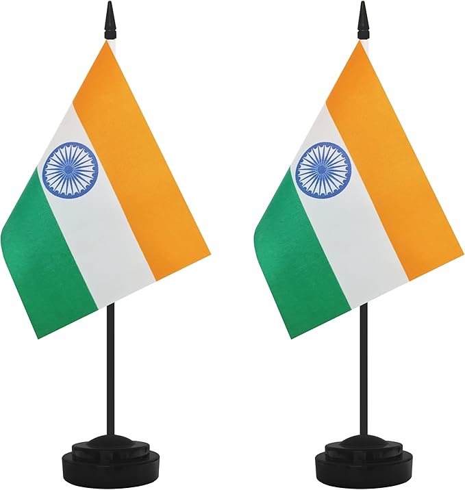 2 Pack India Desk Flag Set, Indian Desktop Small Miniature Table Office Flag by Unknown